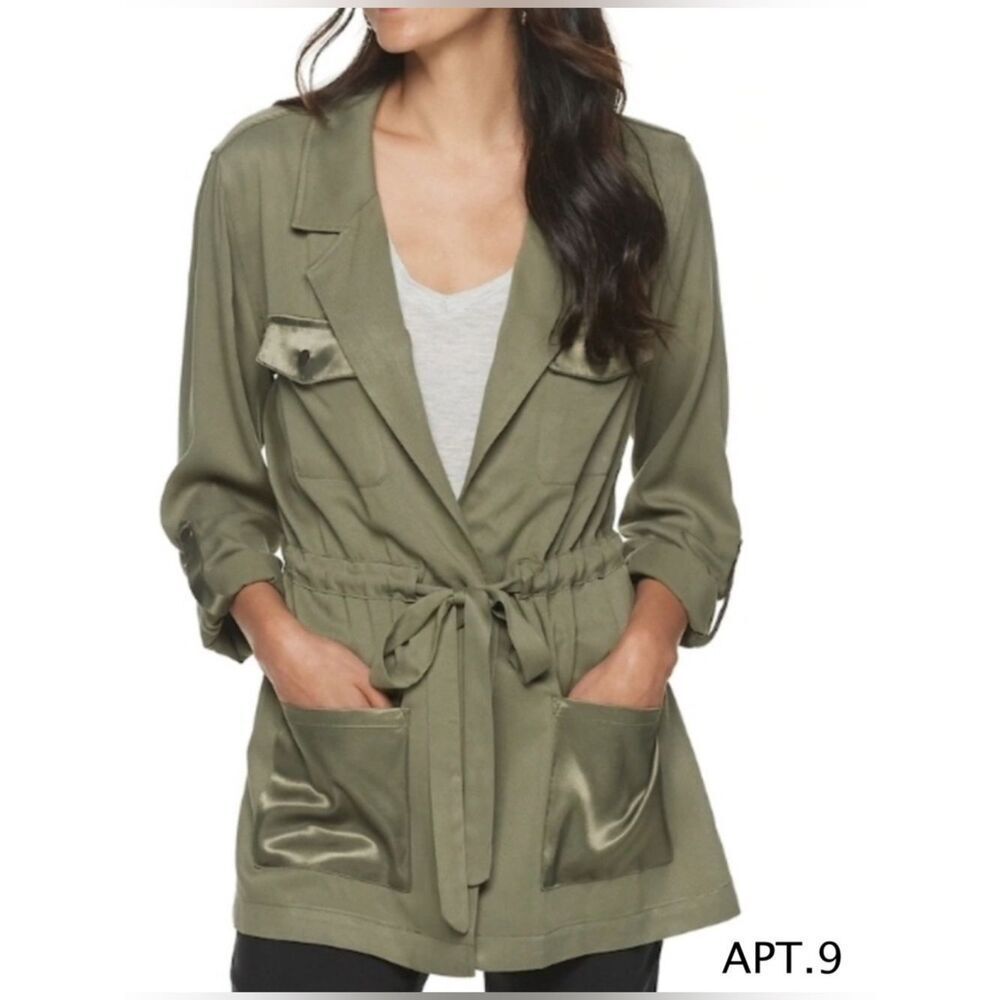 Apt. 9 Solid Roll-Tab Utility Jacket Olive Green. Size Small